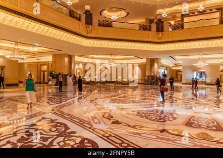 ABU DHABI, UAE - MARCH 9, 2017: Interior of Emirates Palace hotel in Abu Dhabi, capital of United Arab Emirates. Stock Photo