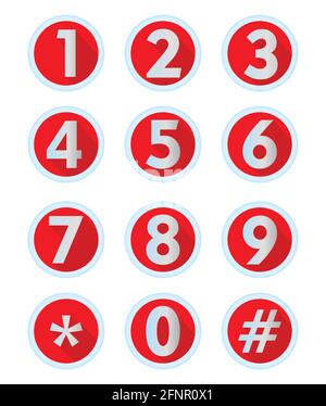 A set of numbers and computer symbols in modern flat design, metallic numbers with long shadow in circle button Stock Vector