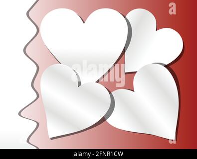 Red gradient background with white paper cut heart Stock Vector