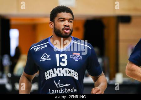 ZWOLLE, NETHERLANDS - MAY 18: Kayel Locke of Landstede Hammers Zwolle during the DBL semi final play offs match between Landstede Hammers and ZZ Leiden at Landstede sportcentrum on May 18, 2021 in Zwolle, Netherlands (Photo by Albert ten Hove/Orange Pictures) Stock Photo