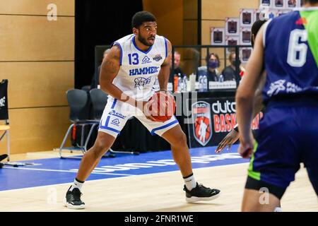 ZWOLLE, NETHERLANDS - MAY 18: Kayel Locke of Landstede Hammers Zwolle during the DBL semi final play offs match between Landstede Hammers and ZZ Leiden at Landstede sportcentrum on May 18, 2021 in Zwolle, Netherlands (Photo by Albert ten Hove/Orange Pictures) Stock Photo