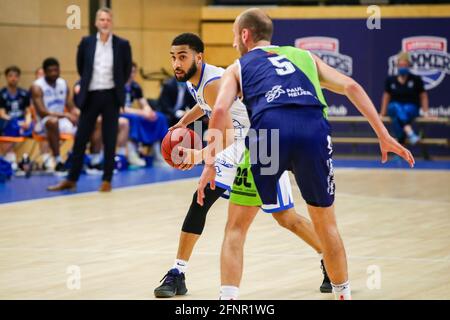 ZWOLLE, NETHERLANDS - MAY 18: Yaslin Joseph of Landstede Hammers Zwolle, Marijn Ververs of ZZ Leiden during the DBL semi final play offs match between Landstede Hammers and ZZ Leiden at Landstede sportcentrum on May 18, 2021 in Zwolle, Netherlands (Photo by Albert ten Hove/Orange Pictures) Stock Photo