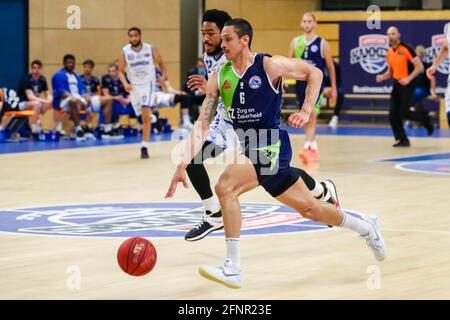 ZWOLLE, NETHERLANDS - MAY 18: Johnathan Dunn of Landstede Hammers Zwolle, Worty de Jong of ZZ Leiden during the DBL semi final play offs match between Landstede Hammers and ZZ Leiden at Landstede sportcentrum on May 18, 2021 in Zwolle, Netherlands (Photo by Albert ten Hove/Orange Pictures) Stock Photo