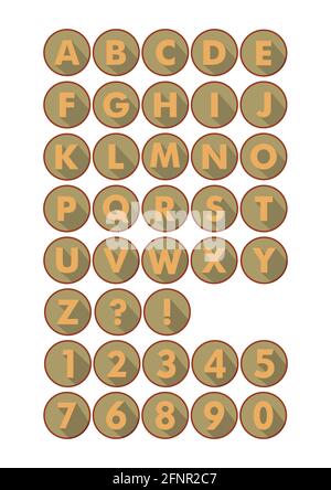 Set of alphabet in modern flat design with long shadow, nostalgic colors Stock Vector