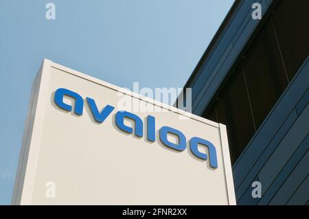 Bioggio, Ticino, Switzerland - 25th April 2021 : Avaloq company sign in front of the headquarters building in Bioggio. Avaloq is a Swiss company that Stock Photo