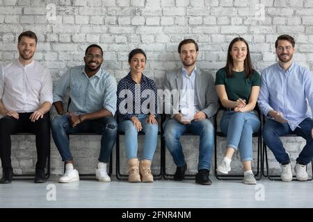 Group portrait of diverse candidates for position in international corporation Stock Photo