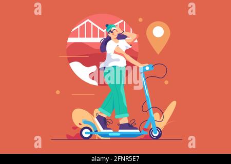 Girl riding on electric scooter Stock Vector