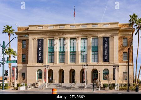 Las Vegas, FEB 15, 2021 - Exterior view of The Mob Museum Stock Photo