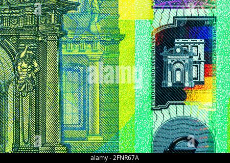 Close up shot of details of EURO banknote Stock Photo