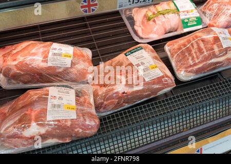 raw meat british lamb shoulder for sale in supermarket, Morrisons Stock Photo
