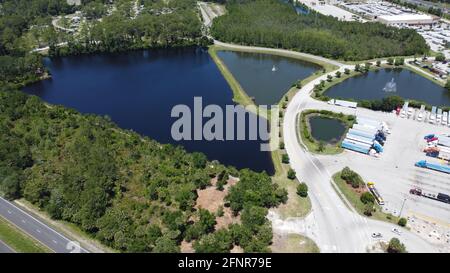 Water features of ponds and lakes taken near Ormond Beach Florida aerial photo taken by drone in 4k Stock Photo