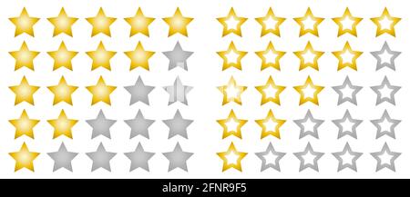 Rating stars gradient vector web ranking star signs. Gold and silver. Star vector icons on white background. Customer product rating. Sticker and label. Double elements. Stock Vector