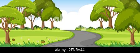 Road through the park horizontal landscape scene illustration Stock Vector