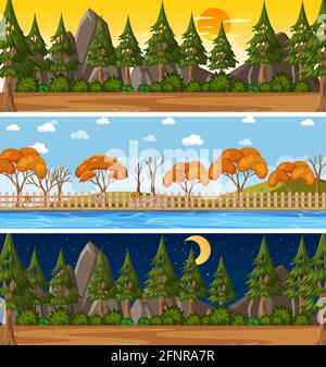 Set of three different nature horizontal scenes illustration Stock Vector