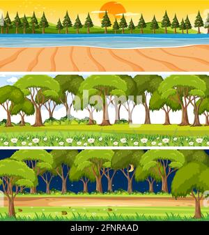 Set of different nature horizontal scenes illustration Stock Vector