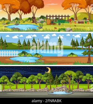 Set of different nature horizontal scenes illustration Stock Vector