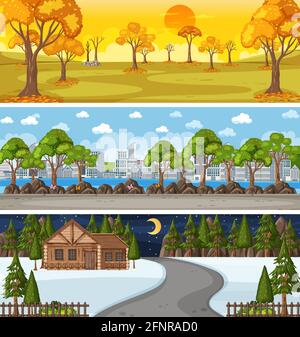 Set of different nature horizontal scenes illustration Stock Vector