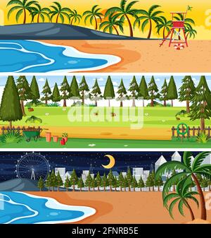 Set of different nature horizontal scenes illustration Stock Vector