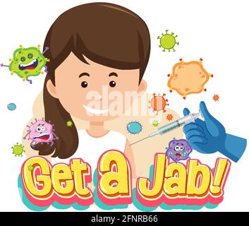 Get a Jab font with a girl getting a vaccine illustration Stock Vector
