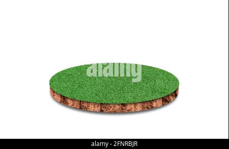 Soil round cross section with green grass field isolated on white ...
