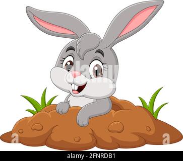 Cartoon little bunny out from hole Stock Vector