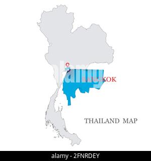 Maps of Thailand with red maps pin on blue color of Bangkok province Stock Vector