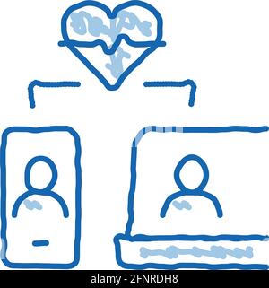 online communication devices laptop and smartphone doodle icon hand drawn illustration Stock Vector