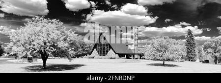 Zion Lutheran Church in Seymour, IN imaged in 665nm infrared light converted to black and white.  High contrast and very high resolution over 130MP! Stock Photo
