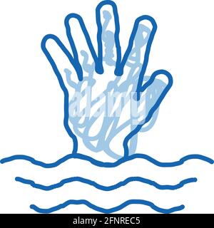 saving drowning man doodle icon hand drawn illustration Stock Vector