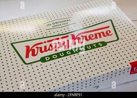Box of dozen Krispy Kreme donuts - USA Stock Photo