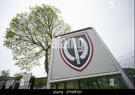 Calw, Germany. 10th May, 2021. A KSK unit insignia is seen on a sign at the site of the German Armed Forces Special Forces Command (KSK). Credit: Marijan Murat/dpa/Alamy Live News Stock Photo