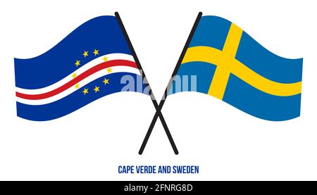 Cape Verde and Sweden Flags Crossed And Waving Flat Style. Official Proportion. Correct Colors. Stock Photo