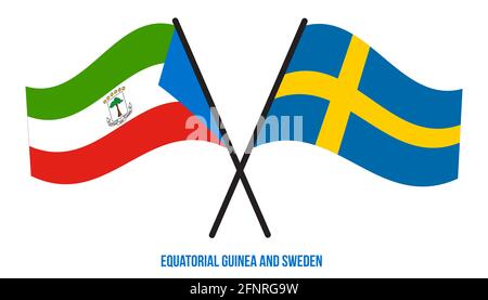 Equatorial Guinea and Sweden Flags Crossed And Waving Flat Style. Official Proportion. Stock Photo