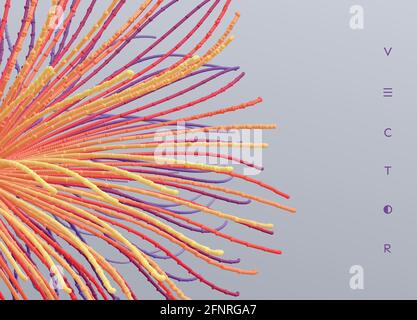 Point explode. Array with dynamic emitted particles. 3d technology style. Abstract background. Vector illustration. Stock Vector