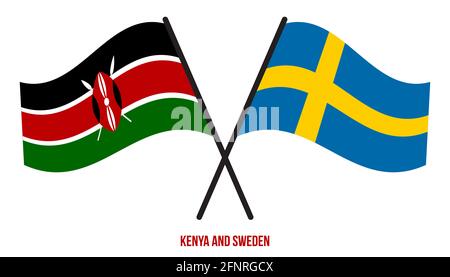 Kenya and Sweden Flags Crossed And Waving Flat Style. Official Proportion. Correct Colors. Stock Photo