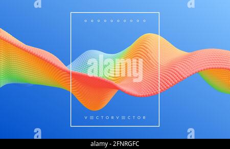 3D wavy background. Array with dynamic emitted particles. A wave formed from many spheres. Abstract vector illustration. Design template. Modern patte Stock Vector