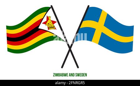 Zimbabwe and Sweden Flags Crossed And Waving Flat Style. Official Proportion. Correct Colors. Stock Photo