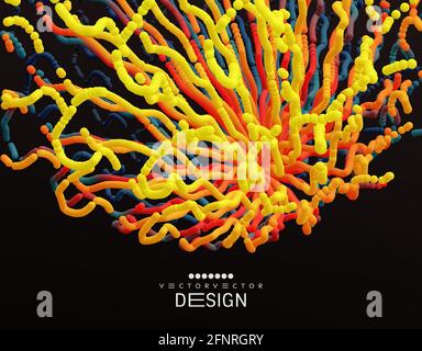 Point explode. Array with dynamic emitted particles. 3d technology style. Abstract background. Vector illustration. Stock Vector