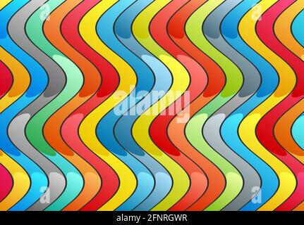 Striped abstraction. Wavy pattern with optical illusion. Background with waves texture. Vertical curvy lines. 3d vector illustration. Stock Vector