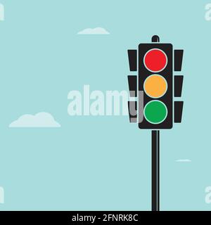 Traffic light pole with cloud vector on green background for flyers, bunners, presentations and posters. illustration Stock Vector