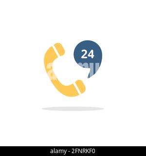 Phone service 24 hours. Support and service. Color icon with shadow. Commerce glyph vector illustration Stock Vector