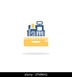 Cash register. Cashier machine. Color icon with shadow. Commerce glyph vector illustration Stock Vector