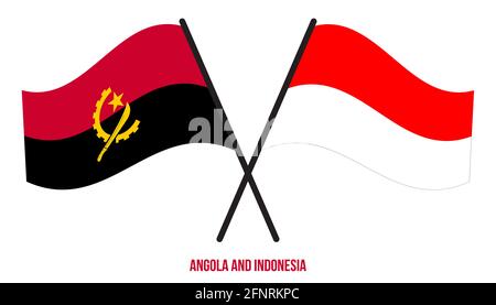 Angola and Indonesia Flags Crossed And Waving Flat Style. Official Proportion. Correct Colors. Stock Vector