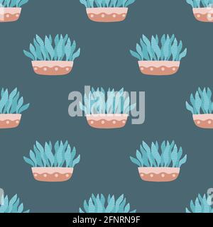 Plant pattern background. Vector seamless repeat design of hand drawn potted house plants, trendy illustration resource. Stock Vector