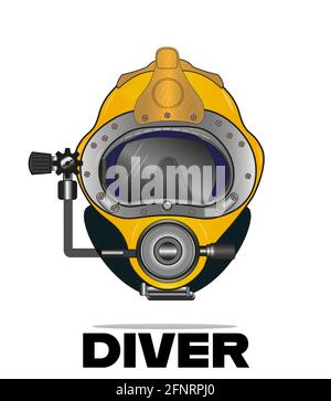 Yellow Diving helmet vector drawing on a whitebackground Stock Vector