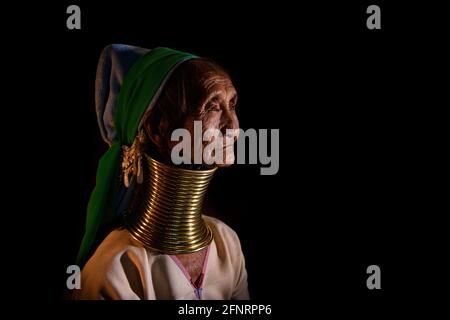 Long neck ladies of the Padaung or Kayan tribe. Panpet village in the Loikaw region of Myanmar