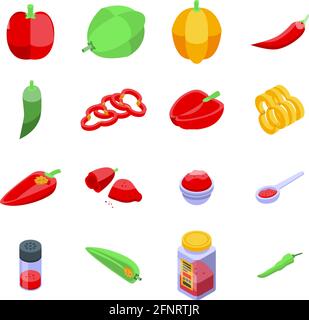 Paprica icons set. Isometric set of paprica vector icons for web design isolated on white background Stock Vector