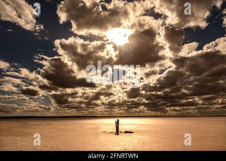 Lake Tyrrell Victoria Australia . A salt crusted often dry lake in the Mallee district of north western Victoria. Stock Photo