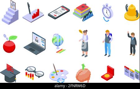 Education workflow icons set. Isometric set of education workflow vector icons for web design isolated on white background Stock Vector