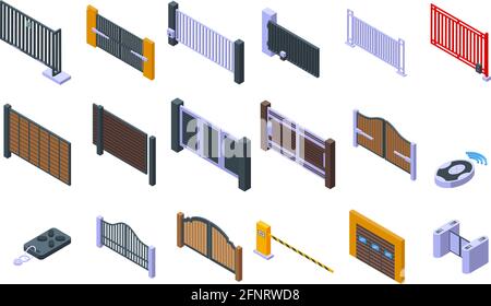 Automatic gate icons set. Isometric set of automatic gate vector icons for web design isolated on white background Stock Vector